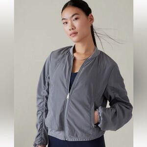 Athleta Wayfarer Gray Full Zipper Bomber Jacket size XL